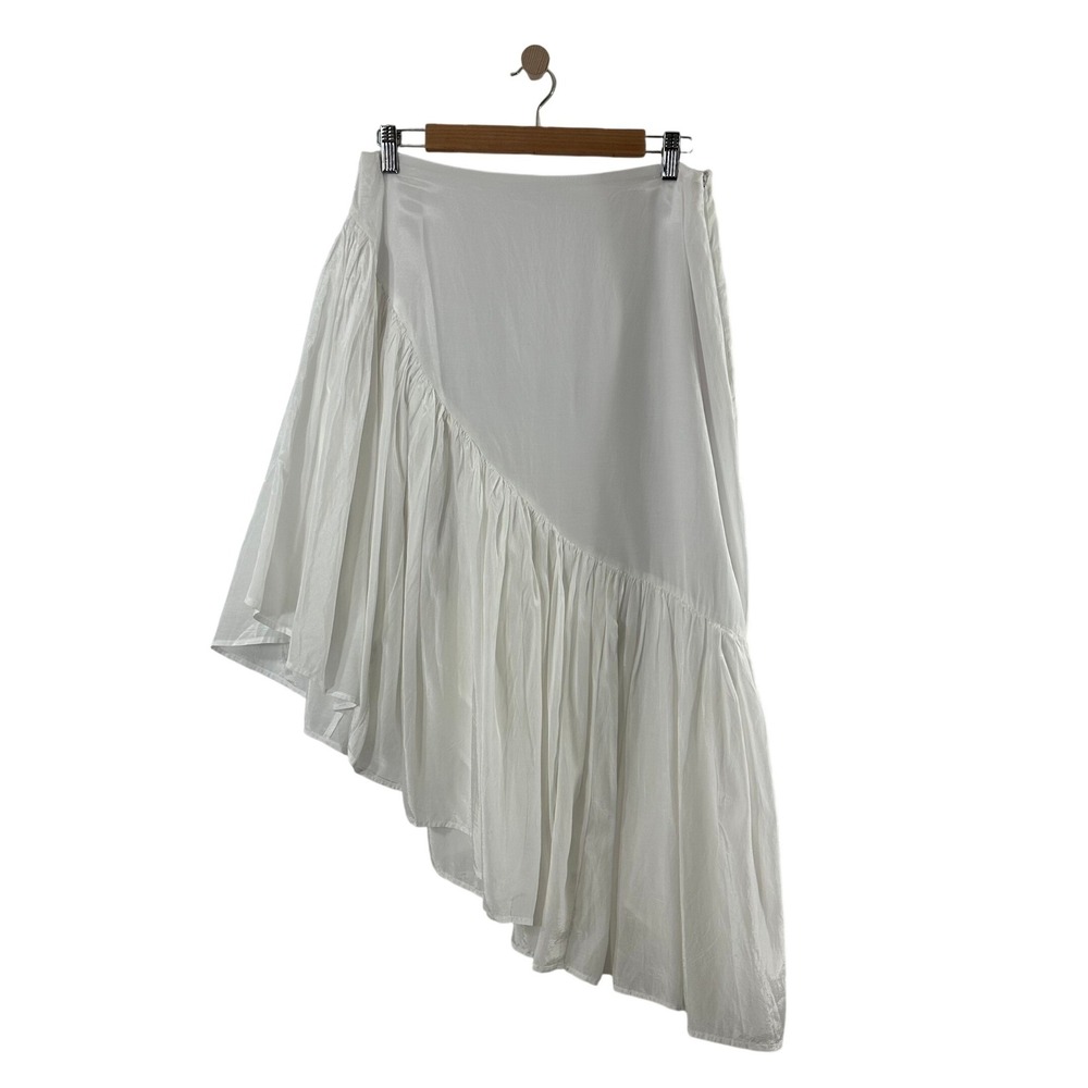Abercrombie & Fitch White Asymmetrical Ruffle Midi Skirt MP Viscose Cotton Blend